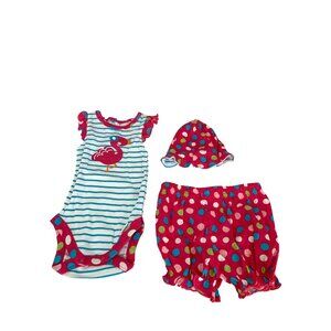 Gerbers Girls Infant Baby Size Newborn 3 Piece Set outfit Flamingo bodysuit shor